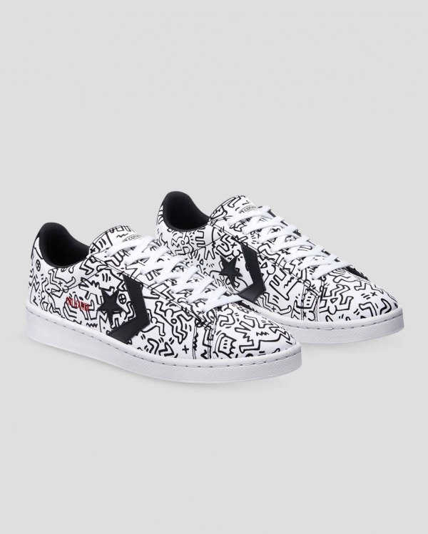 Converse X Keith Haring Pro Leather Hvide Sort Rød Sko Danmark - Converse Lave Sneakers Herre - 1572